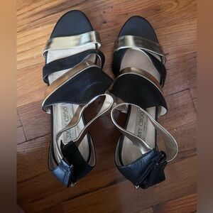 Jimmy Choo Black and Gold Sandals